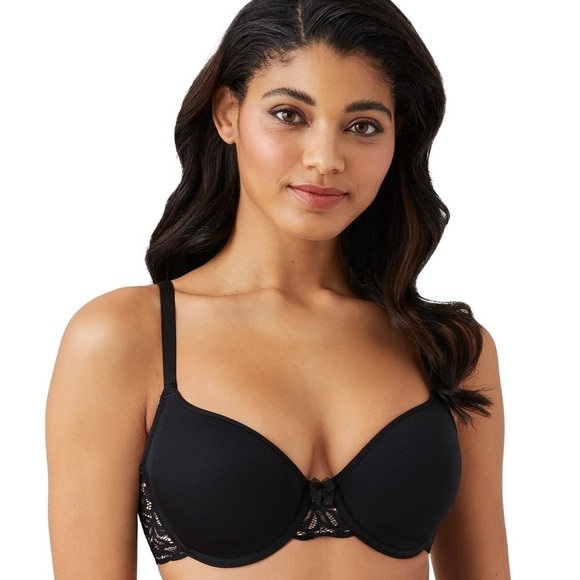 WACOAL All Dressed Up Black W/ Lace Inserts T-Shirt Bra STYLE‎ 853166 Sz 38D - Picture 3 of 17